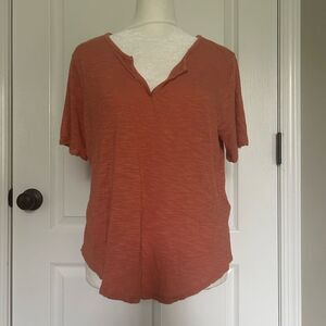 Madewell Women’s Orange Cotton Relaxed Asymmetrical Tee Shirt Size Medium